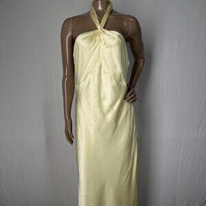 BHLDN Women's Selma Satin Maxi Dress – Size L – Light Yellow Halter Open Back